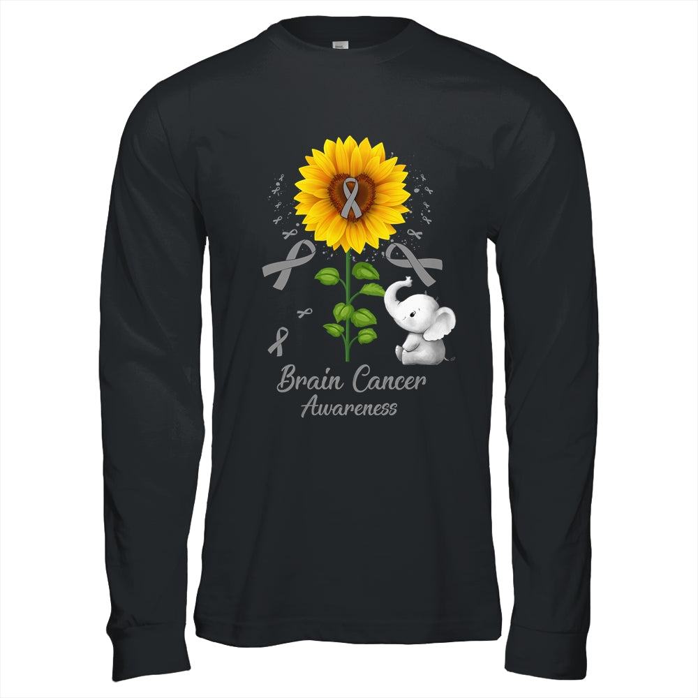 Elephant Grey Ribbon Brain Cancer Awareness Sunflower Shirt & Hoodie | siriusteestore