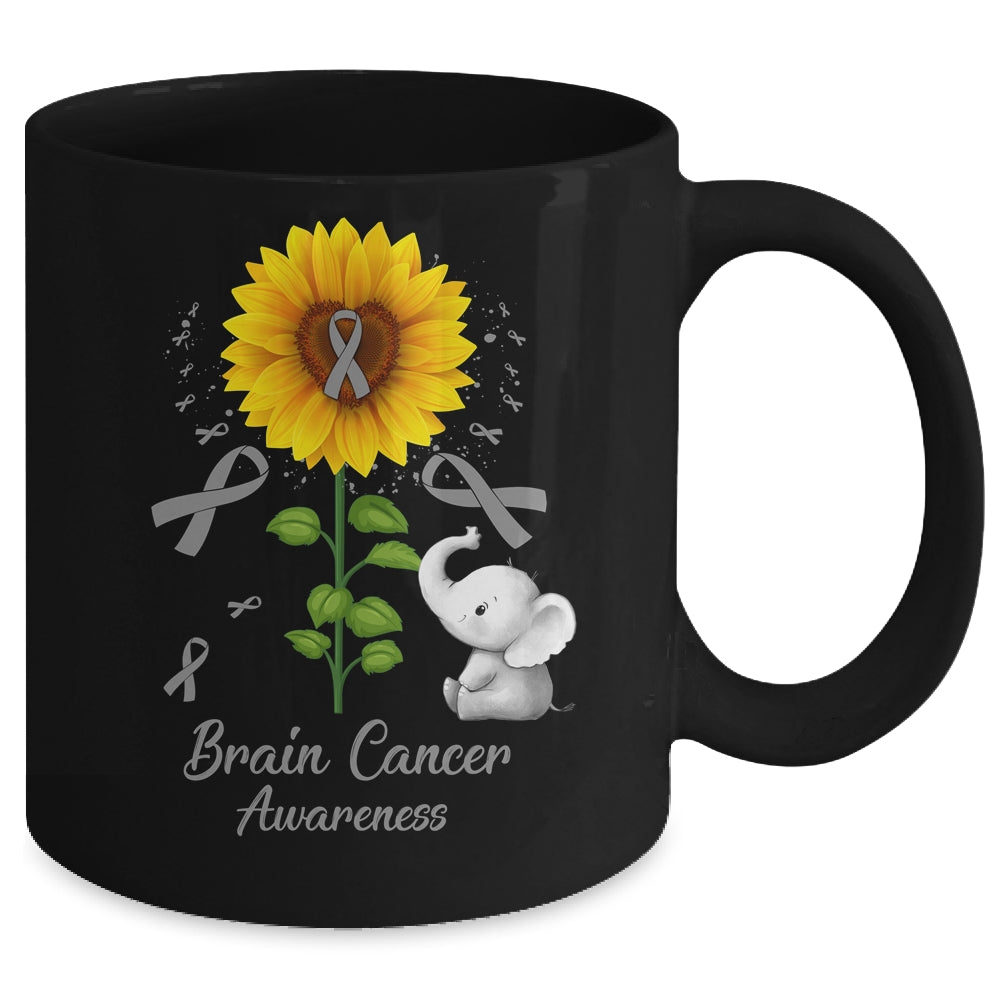 Elephant Grey Ribbon Brain Cancer Awareness Sunflower Mug | siriusteestore
