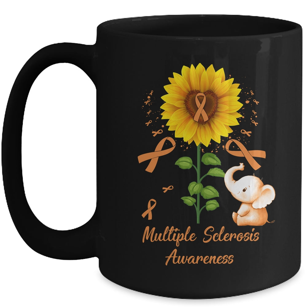 Elephant Orange Ribbon Multiple Sclerosis Awareness Sunflower Mug | siriusteestore