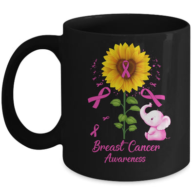 Elephant Pink Ribbon Breast Cancer Awareness Sunflower Mug | siriusteestore