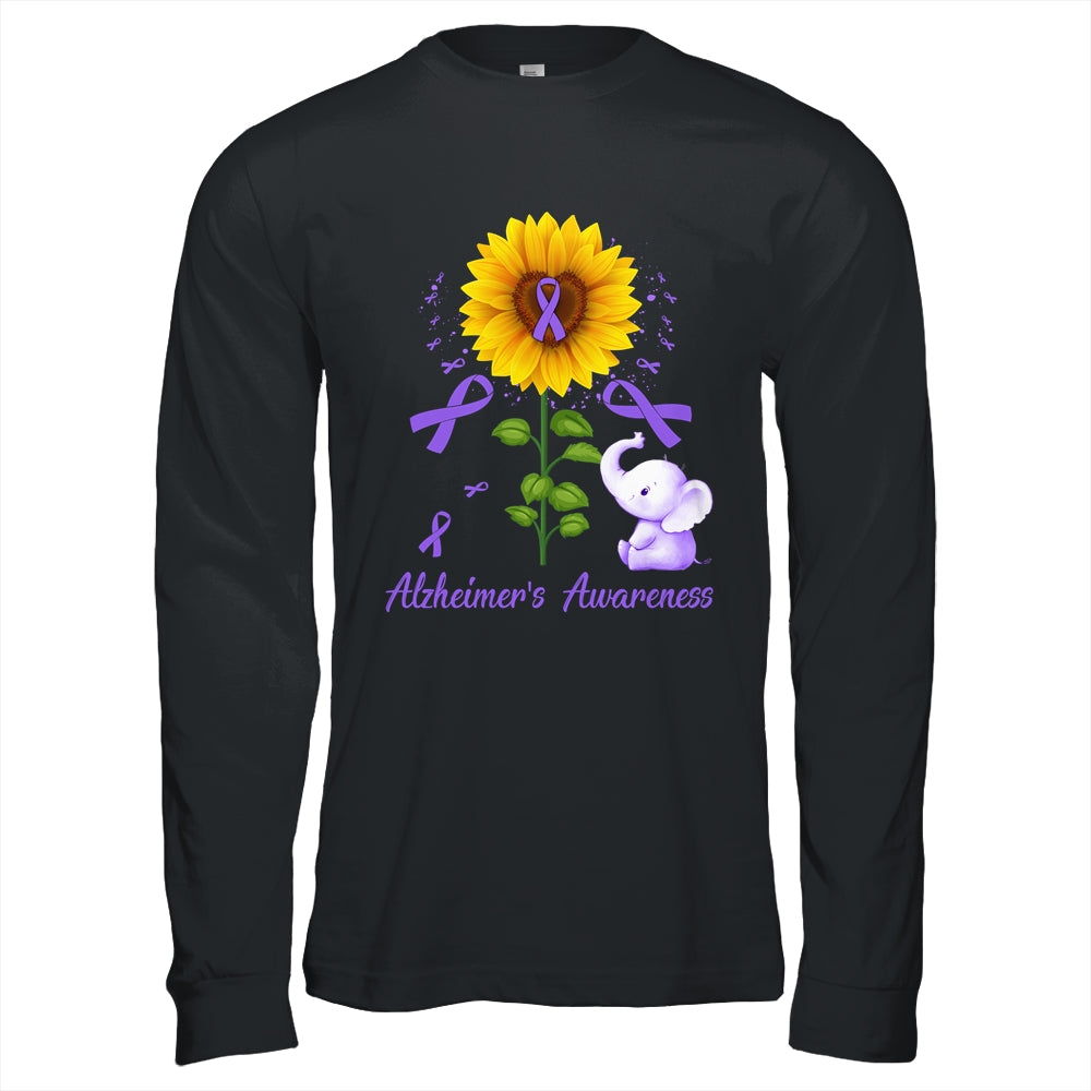 Elephant Purple Ribbon Alzheimer's Awareness Sunflower Shirt & Hoodie | siriusteestore