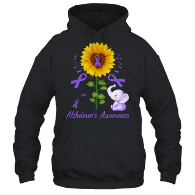 Elephant Purple Ribbon Alzheimer's Awareness Sunflower Shirt & Hoodie | siriusteestore