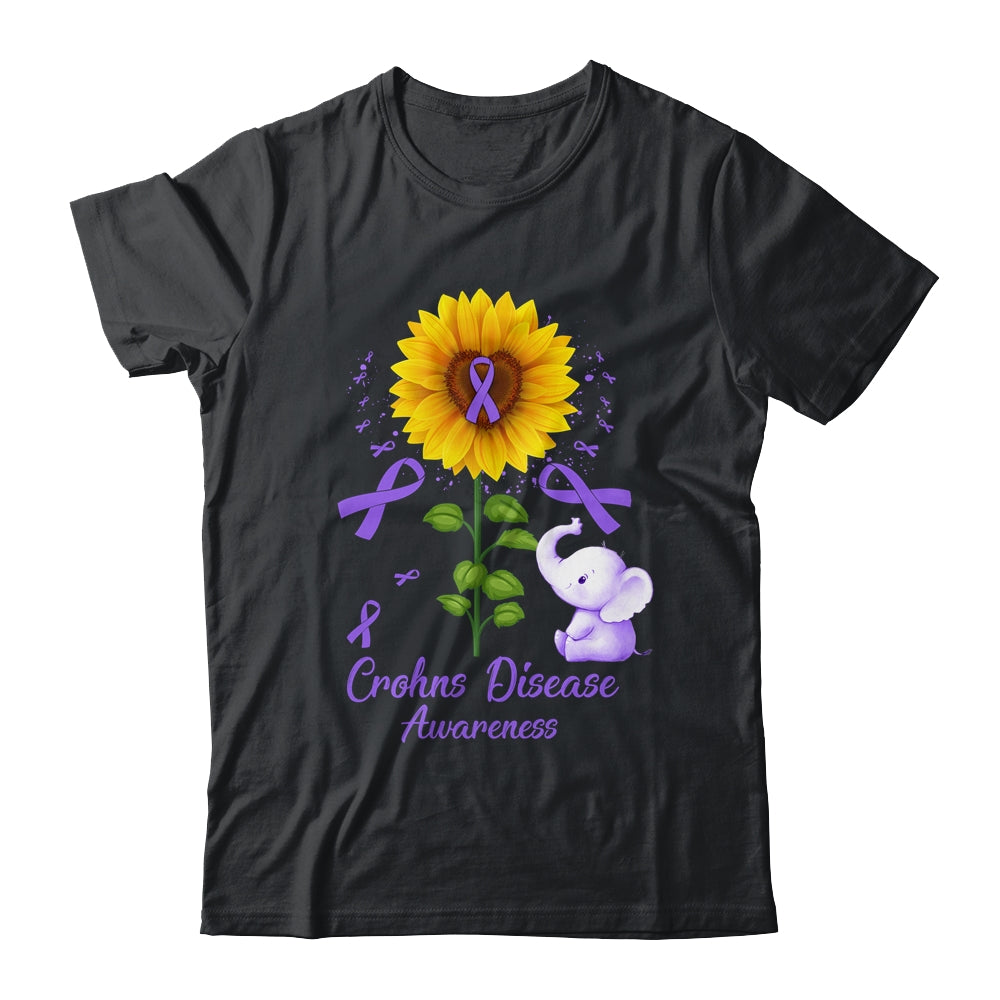 Elephant Purple Ribbon Crohns Disease Awareness Sunflower Shirt & Hoodie | siriusteestore
