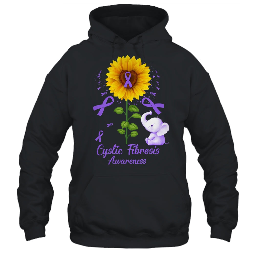 Elephant Purple Ribbon Cystic Fibrosis Awareness Sunflower Shirt & Hoodie | siriusteestore