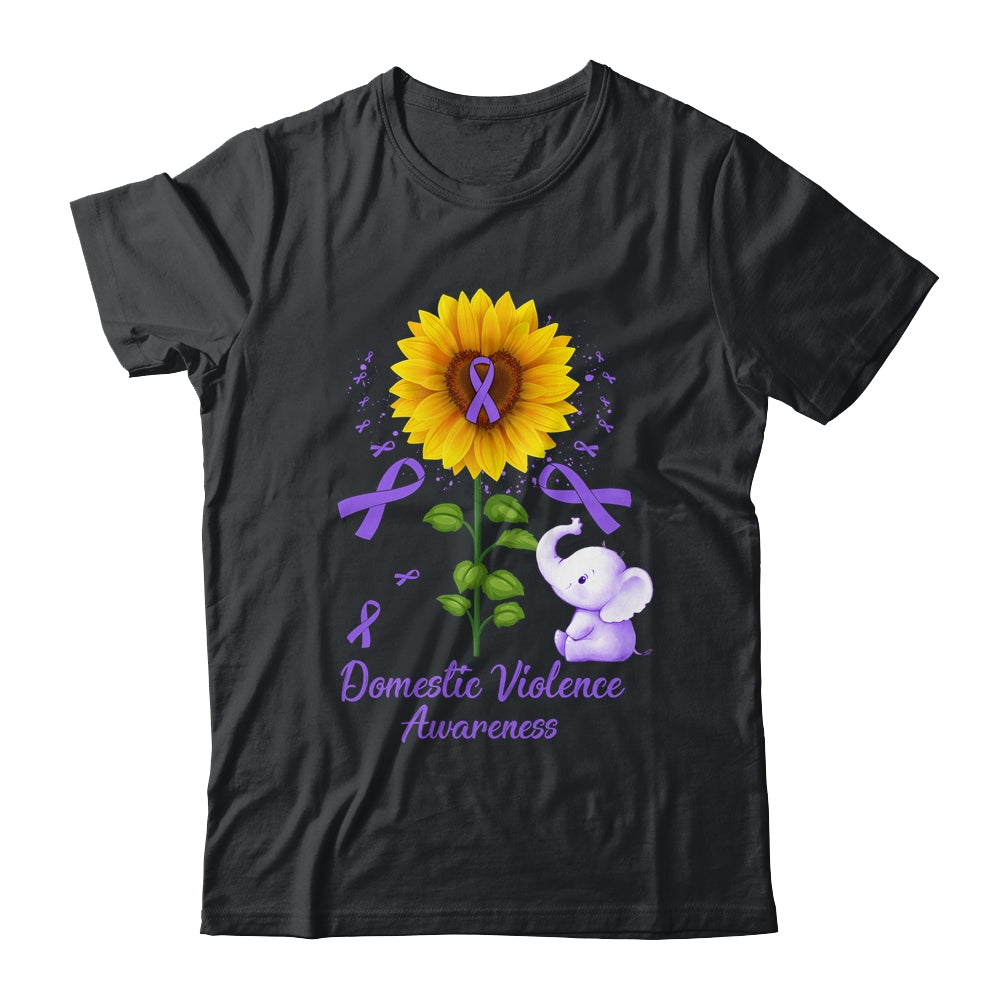 Elephant Purple Ribbon Domestic Violence Awareness Sunflower Shirt & Hoodie | siriusteestore