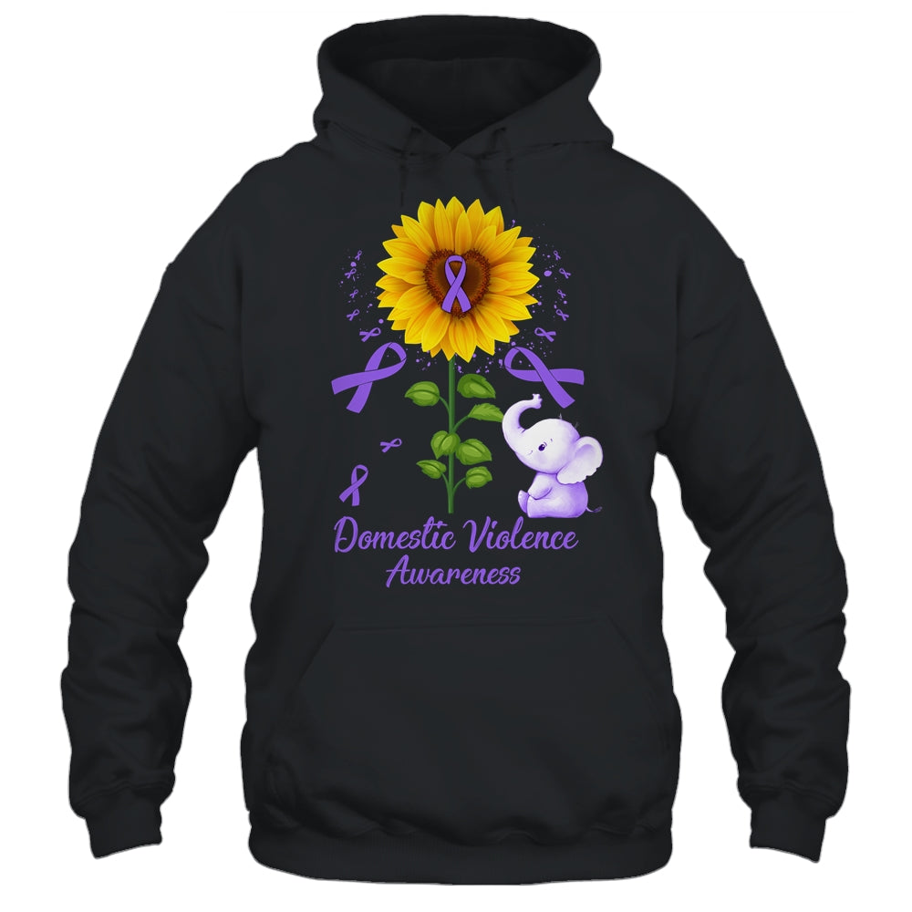 Elephant Purple Ribbon Domestic Violence Awareness Sunflower Shirt & Hoodie | siriusteestore