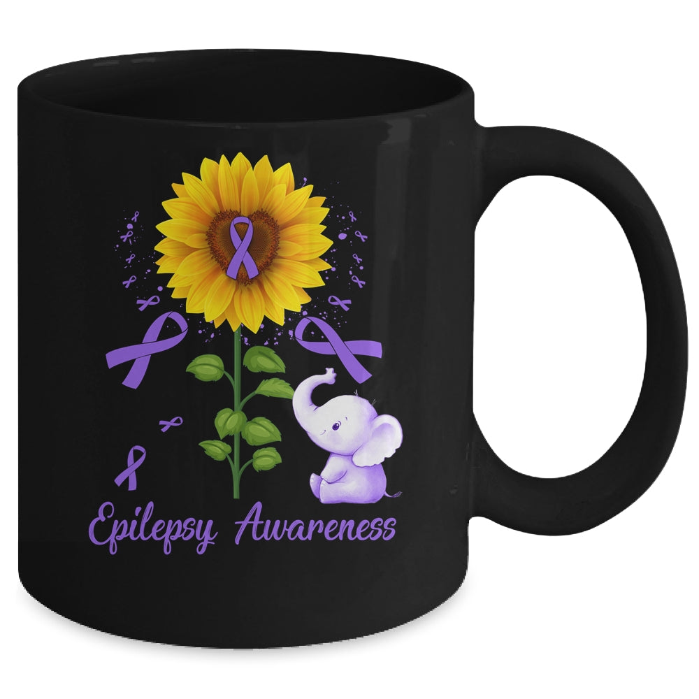 Elephant Purple Ribbon Epilepsy Awareness Sunflower Mug | siriusteestore