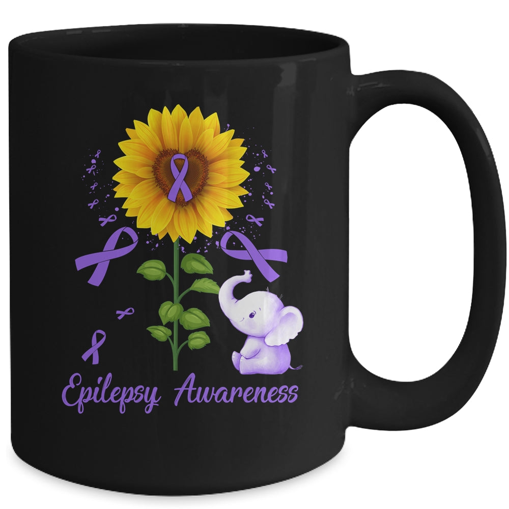 Elephant Purple Ribbon Epilepsy Awareness Sunflower Mug | siriusteestore