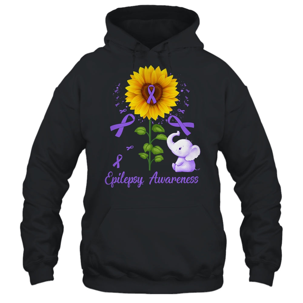 Elephant Purple Ribbon Epilepsy Awareness Sunflower Shirt & Hoodie | siriusteestore