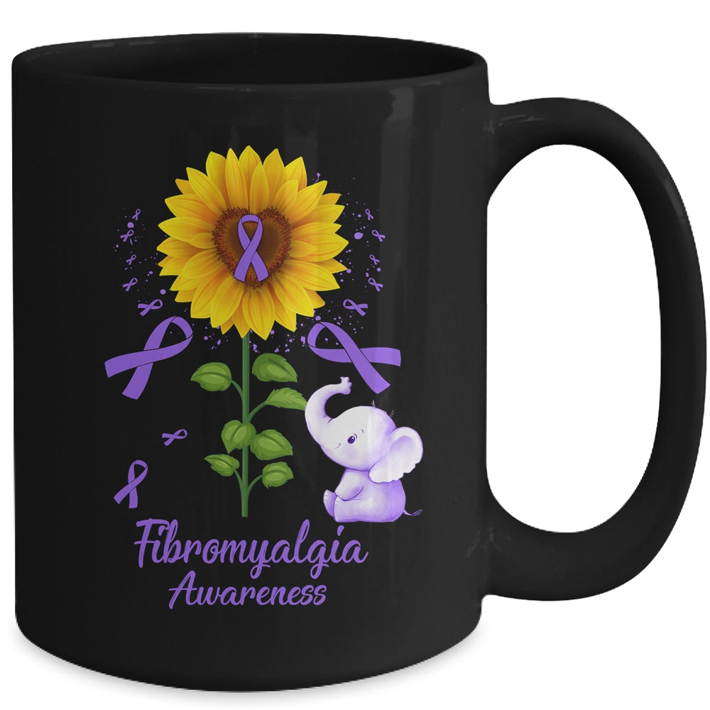 Elephant Purple Ribbon Fibromyalgia Awareness Sunflower Mug | siriusteestore