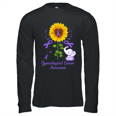 Elephant Purple Ribbon Gynecological Cancer Awareness Sunflower Shirt & Hoodie | siriusteestore