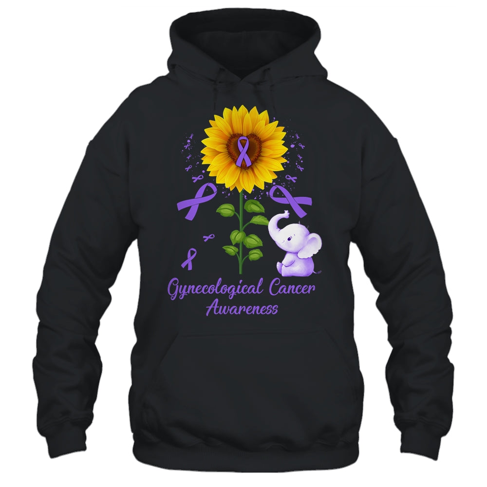 Elephant Purple Ribbon Gynecological Cancer Awareness Sunflower Shirt & Hoodie | siriusteestore
