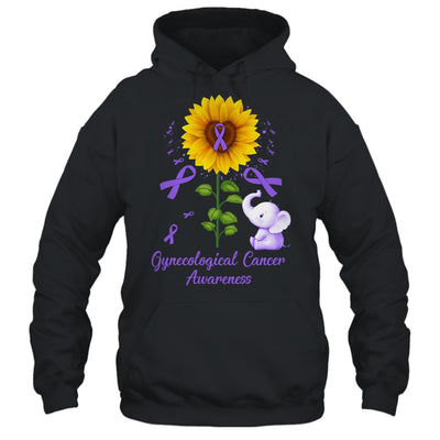 Elephant Purple Ribbon Gynecological Cancer Awareness Sunflower Shirt & Hoodie | siriusteestore