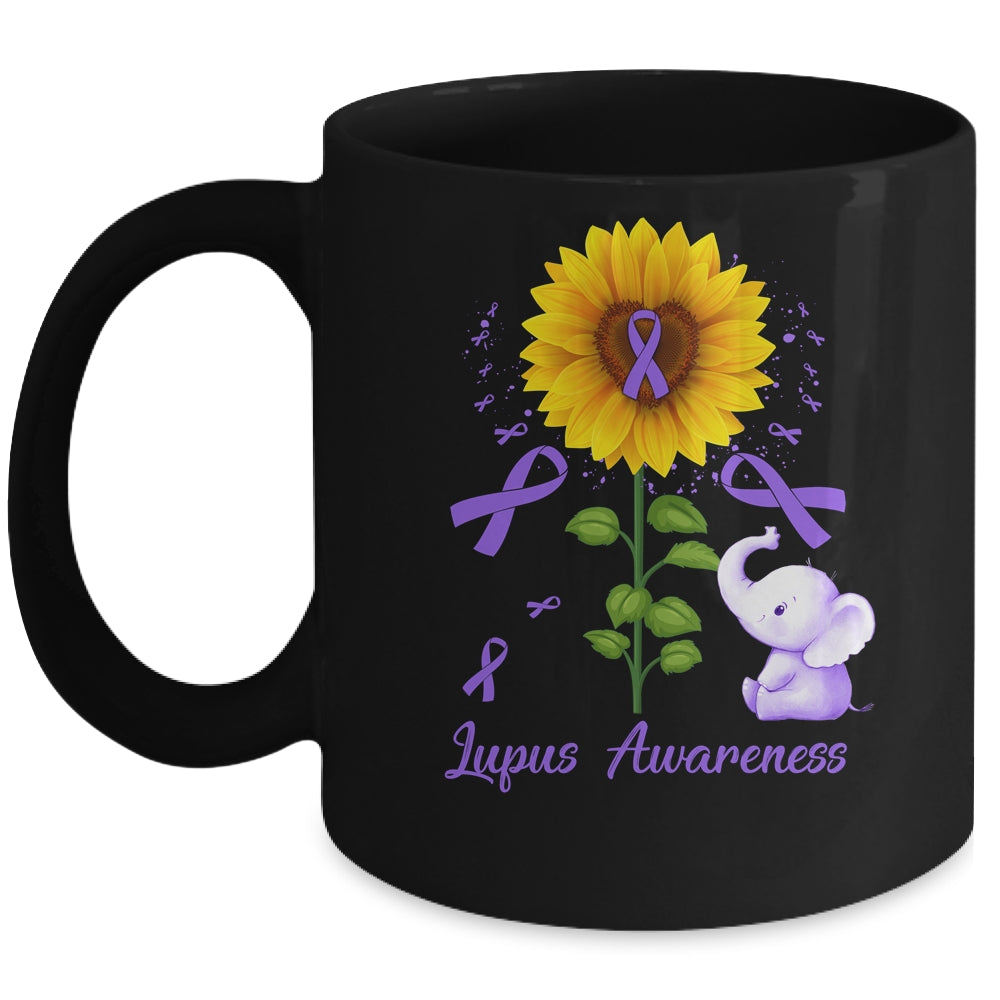 Elephant Purple Ribbon Lupus Awareness Sunflower Mug | siriusteestore