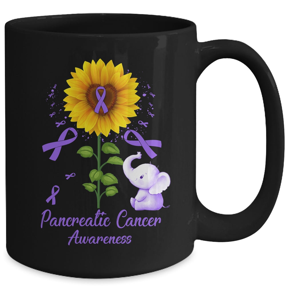 Elephant Purple Ribbon Pancreatic Cancer Awareness Sunflower Mug | siriusteestore