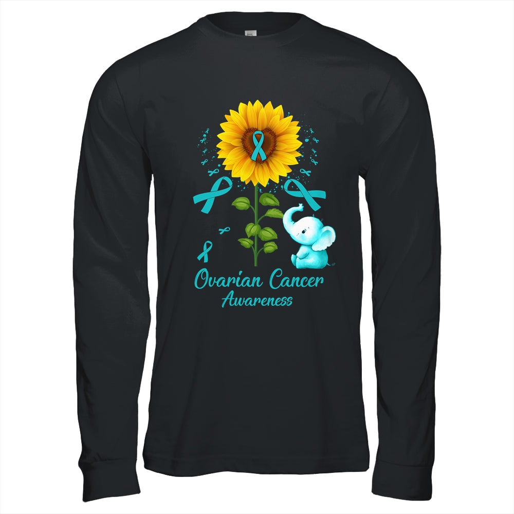 Elephant Teal Ribbon Ovarian Cancer Awareness Sunflower Shirt & Hoodie | siriusteestore