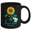 Elephant Teal Ribbon Ovarian Cancer Awareness Sunflower Mug | siriusteestore