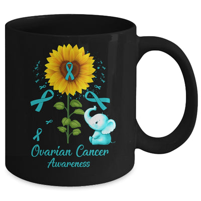 Elephant Teal Ribbon Ovarian Cancer Awareness Sunflower Mug | siriusteestore