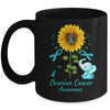 Elephant Teal Ribbon Ovarian Cancer Awareness Sunflower Mug | siriusteestore
