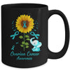 Elephant Teal Ribbon Ovarian Cancer Awareness Sunflower Mug | siriusteestore