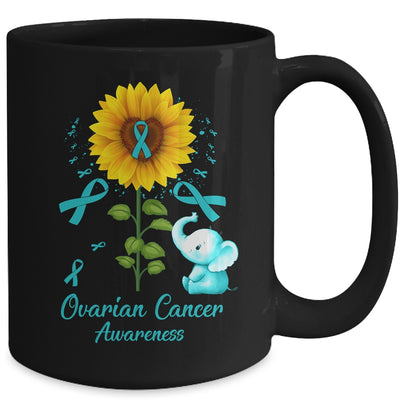 Elephant Teal Ribbon Ovarian Cancer Awareness Sunflower Mug | siriusteestore