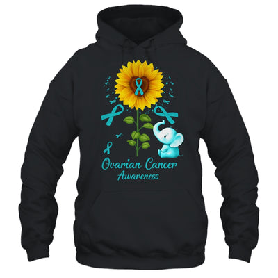 Elephant Teal Ribbon Ovarian Cancer Awareness Sunflower Shirt & Hoodie | siriusteestore