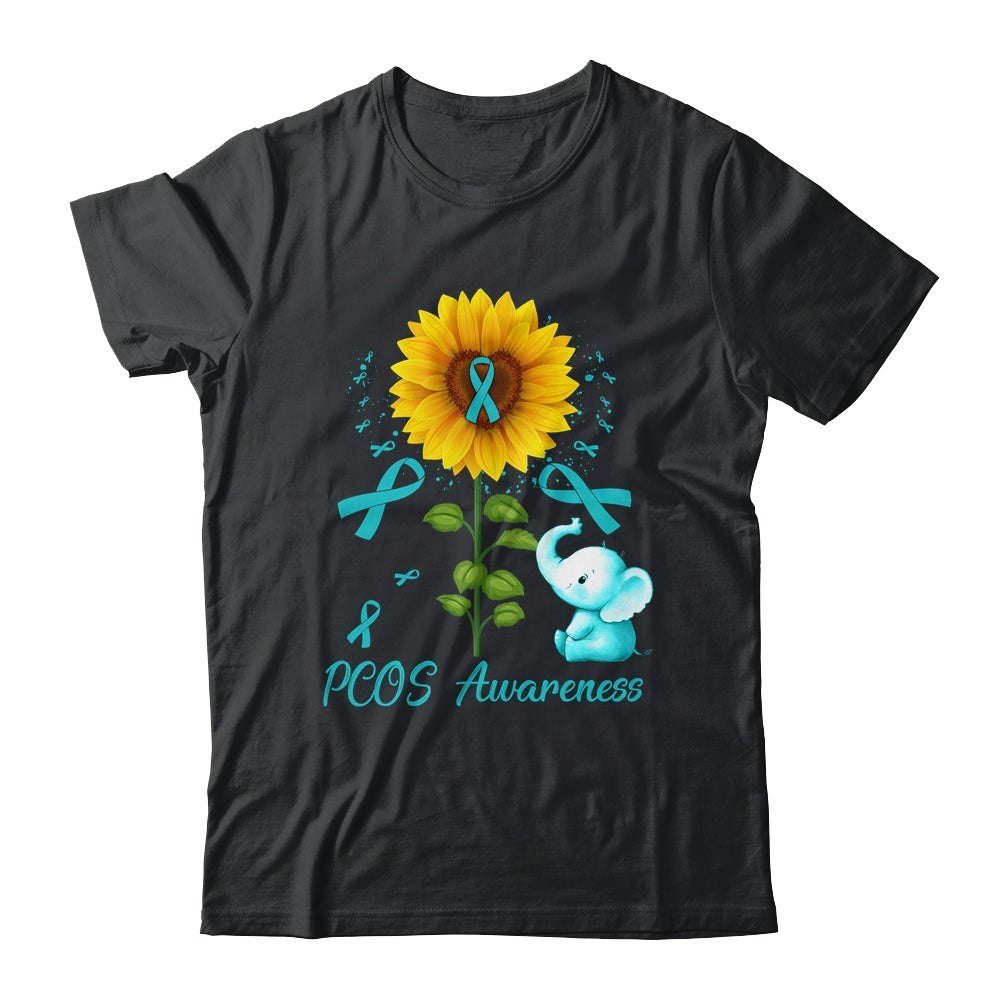 Elephant Teal Ribbon PCOS Awareness Sunflower Shirt & Hoodie | siriusteestore