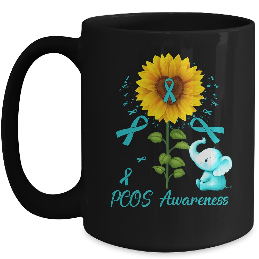 Elephant Teal Ribbon PCOS Awareness Sunflower Mug | siriusteestore