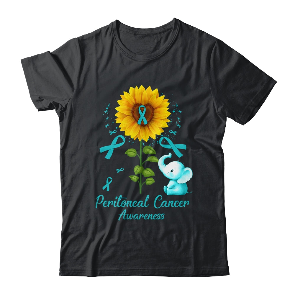 Elephant Teal Ribbon Peritoneal Cancer Awareness Sunflower Shirt & Hoodie | siriusteestore