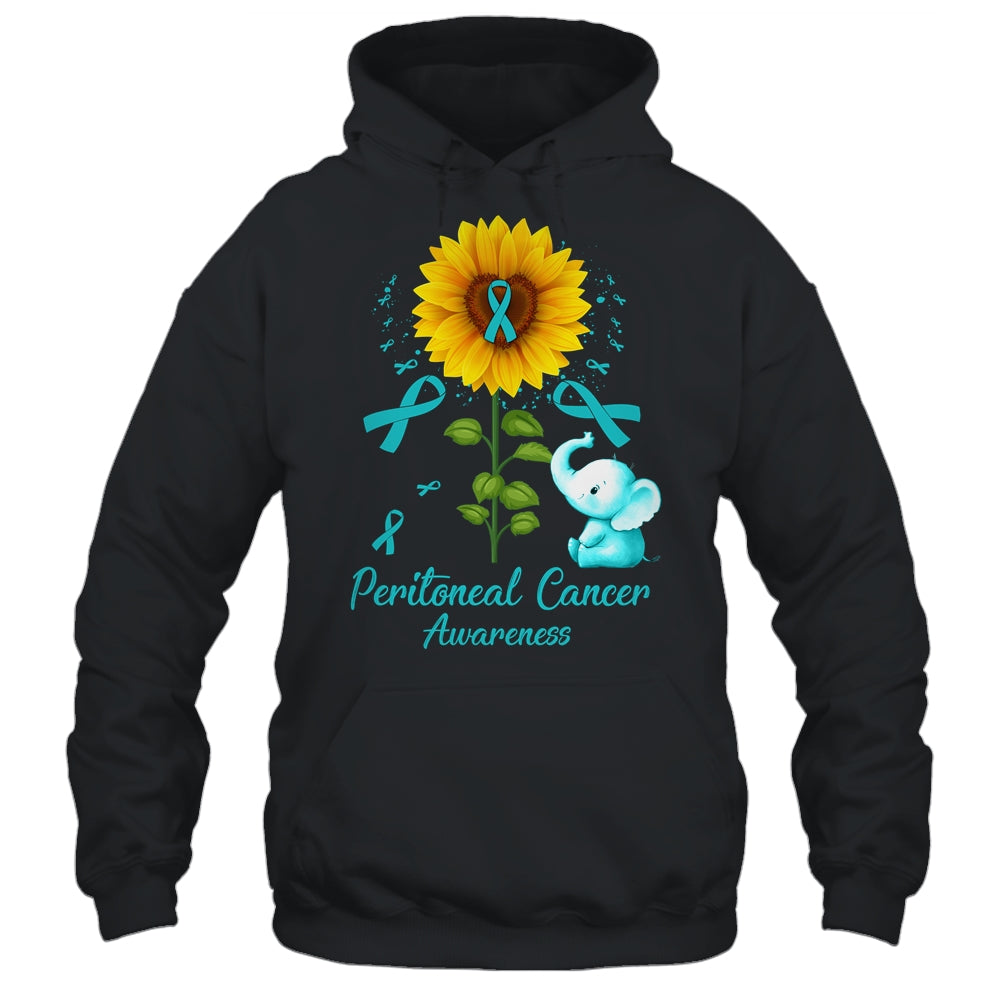 Elephant Teal Ribbon Peritoneal Cancer Awareness Sunflower Shirt & Hoodie | siriusteestore