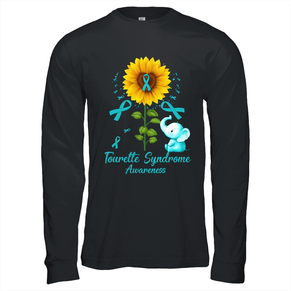 Elephant Teal Ribbon Tourette Syndrome Awareness Sunflower Shirt & Hoodie | siriusteestore