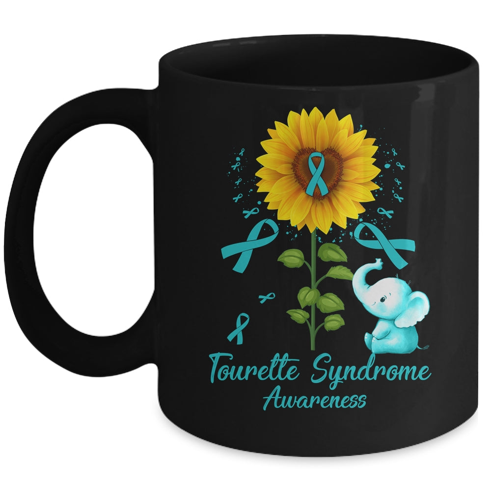 Elephant Teal Ribbon Tourette Syndrome Awareness Sunflower Mug | siriusteestore