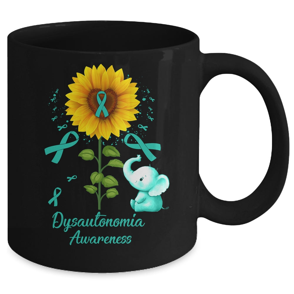 Elephant Turquoise Ribbon Dysautonomia Awareness Sunflower Mug | siriusteestore