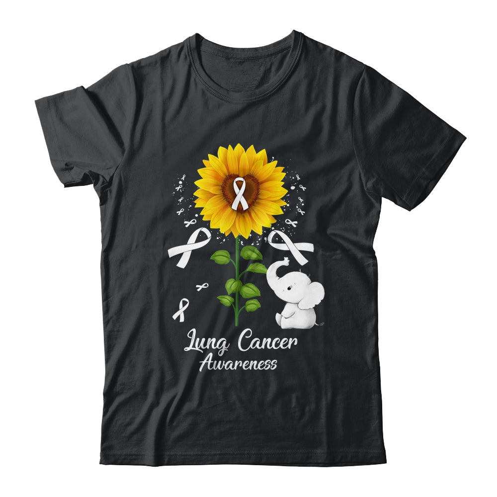 Elephant White Ribbon Lung Cancer Awareness Sunflower Shirt & Hoodie | siriusteestore