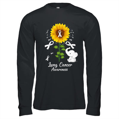 Elephant White Ribbon Lung Cancer Awareness Sunflower Shirt & Hoodie | siriusteestore