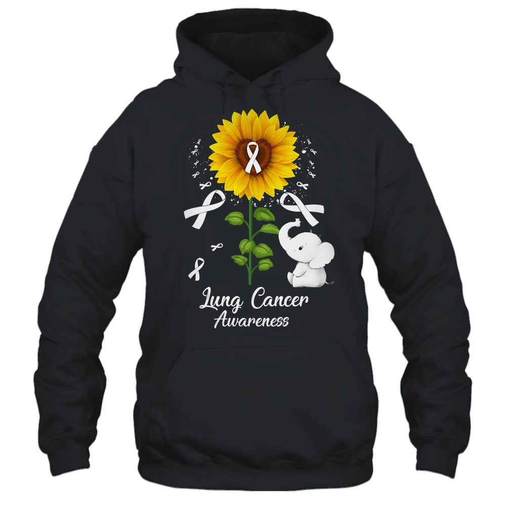 Elephant White Ribbon Lung Cancer Awareness Sunflower Shirt & Hoodie | siriusteestore