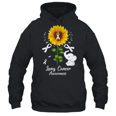 Elephant White Ribbon Lung Cancer Awareness Sunflower Shirt & Hoodie | siriusteestore