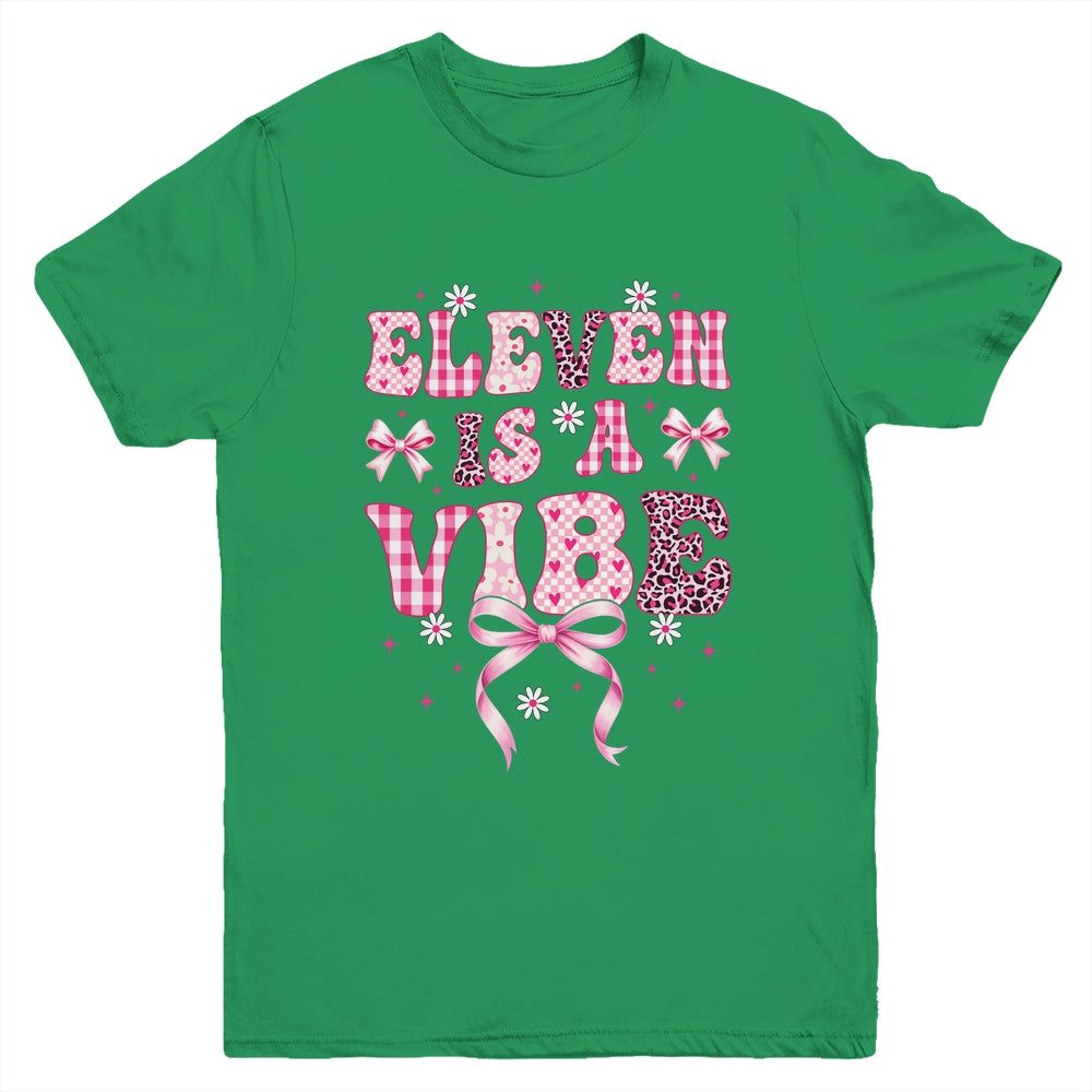 Eleven Is A Vibe Groovy 11th Birthday Girl Coquette Bow Youth Shirt | siriusteestore