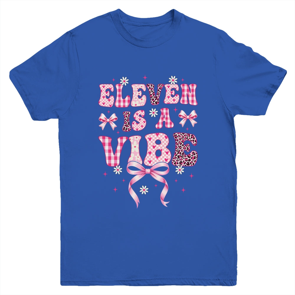 Eleven Is A Vibe Groovy 11th Birthday Girl Coquette Bow Youth Shirt | siriusteestore