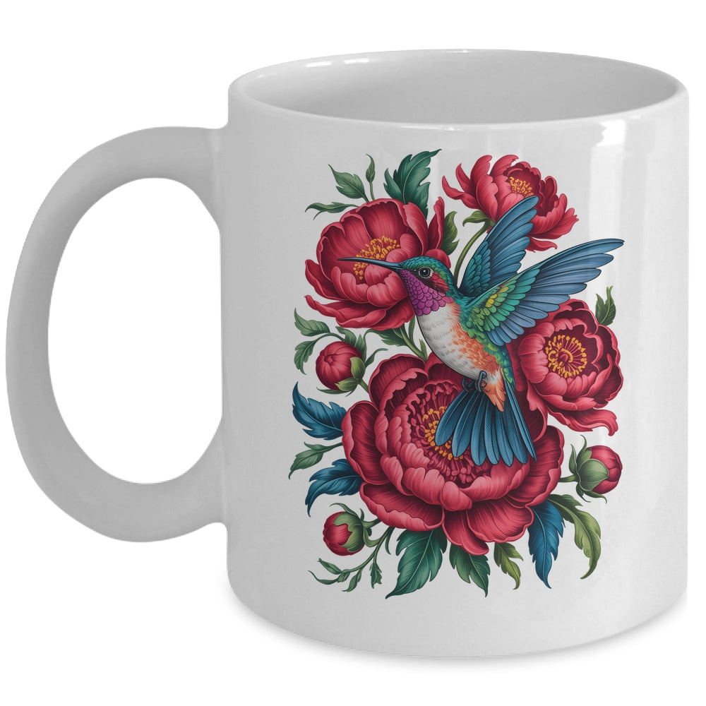 Enchanted Hummingbird Rose Cottagecore Vintage Floral Bird Mug | siriusteestore