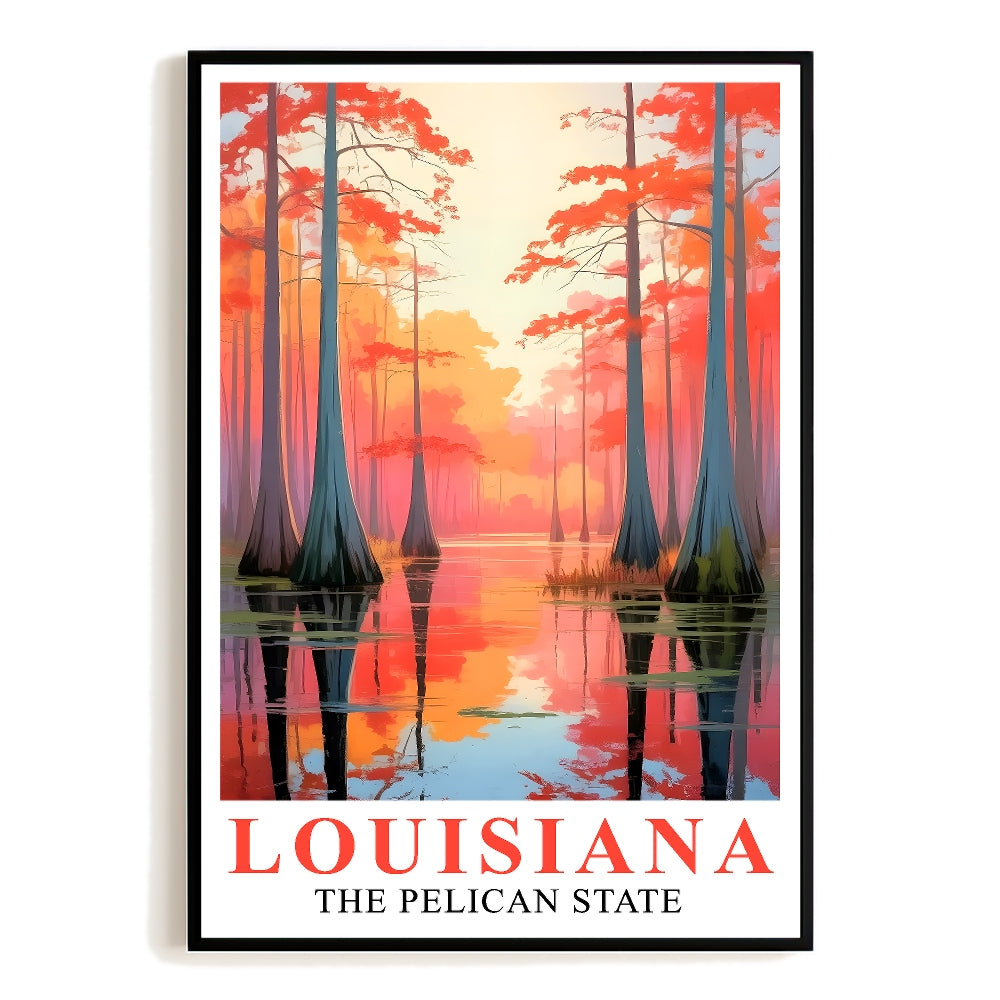 Enchanting Louisiana Art Print Poster Bayou Sunset Pelican State Travel Souvenir Wall Art Landscape Painting Picture For Home Living Room Office Bedroom Decor Unframed | siriusteestore