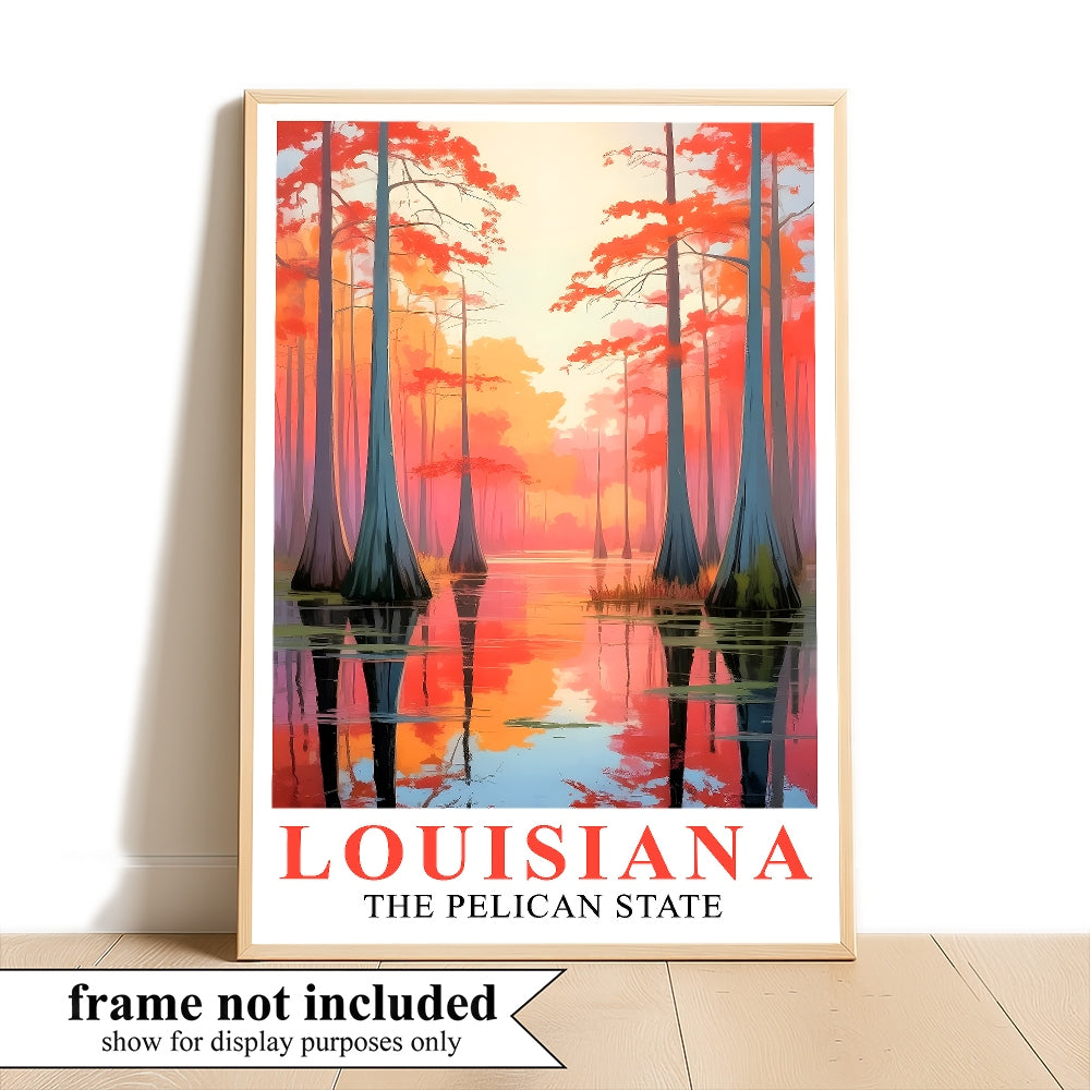Enchanting Louisiana Art Print Poster Bayou Sunset Pelican State Travel Souvenir Wall Art Landscape Painting Picture For Home Living Room Office Bedroom Decor Unframed | siriusteestore
