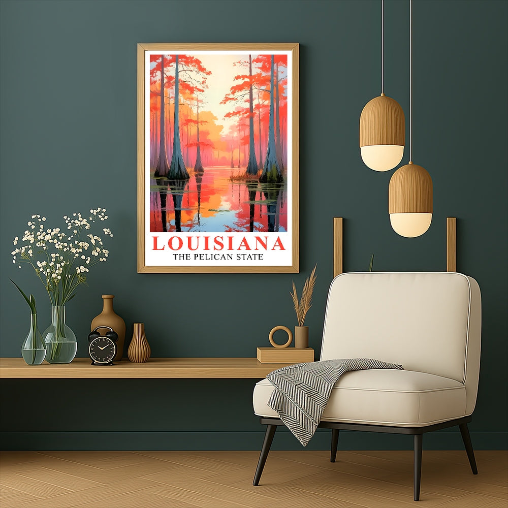 Enchanting Louisiana Art Print Poster Bayou Sunset Pelican State Travel Souvenir Wall Art Landscape Painting Picture For Home Living Room Office Bedroom Decor Unframed | siriusteestore