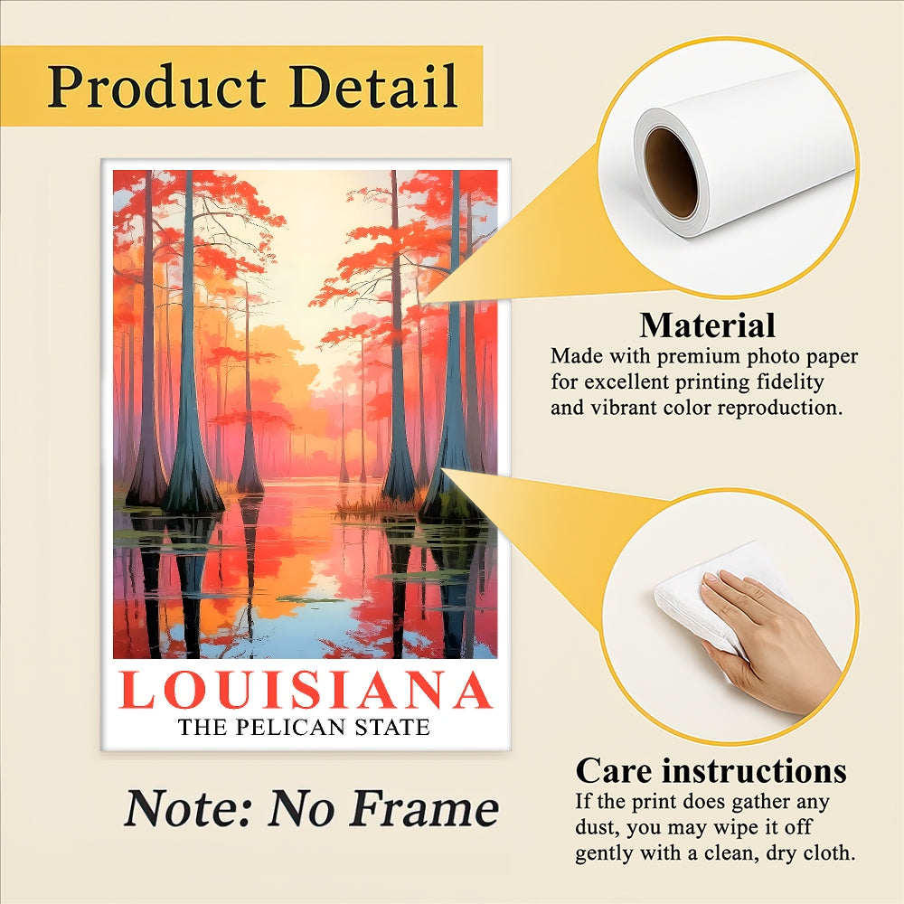 Enchanting Louisiana Art Print Poster Bayou Sunset Pelican State Travel Souvenir Wall Art Landscape Painting Picture For Home Living Room Office Bedroom Decor Unframed | siriusteestore