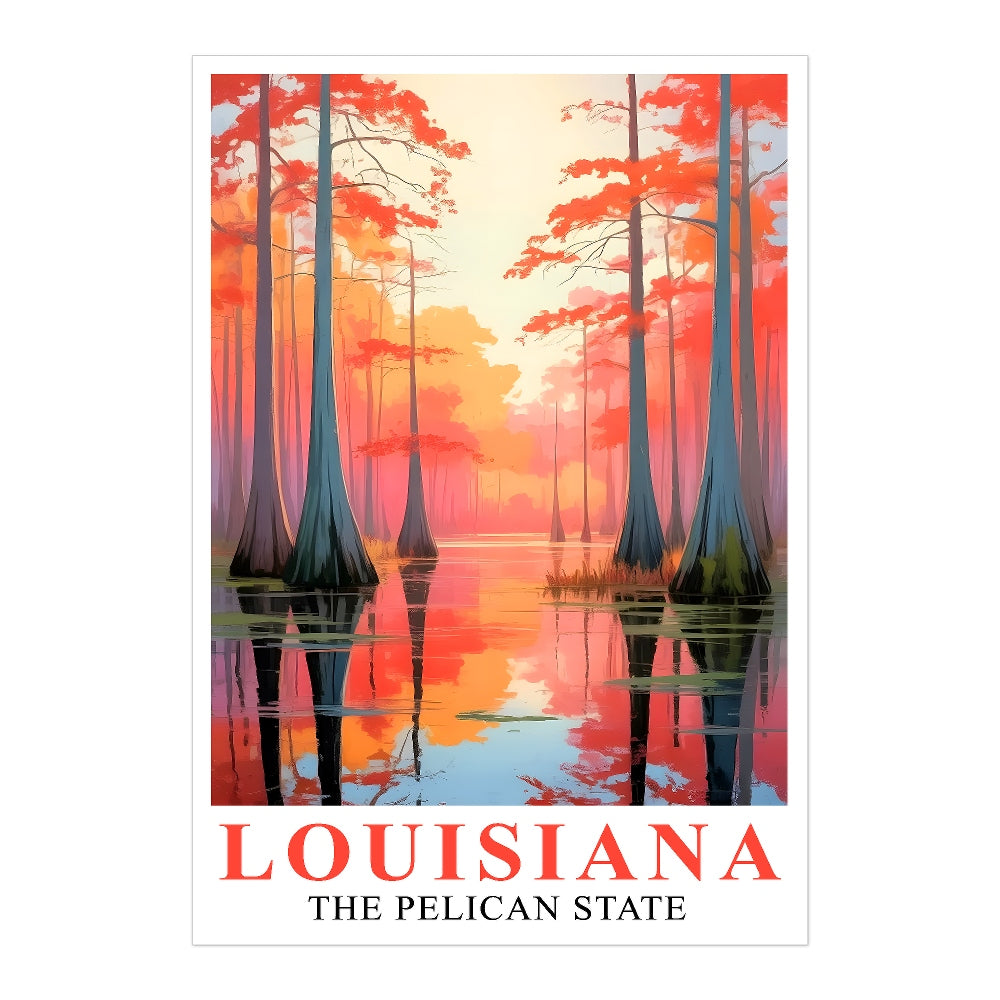 Enchanting Louisiana Art Print Poster Bayou Sunset Pelican State Travel Souvenir Wall Art Landscape Painting Picture For Home Living Room Office Bedroom Decor Unframed | siriusteestore
