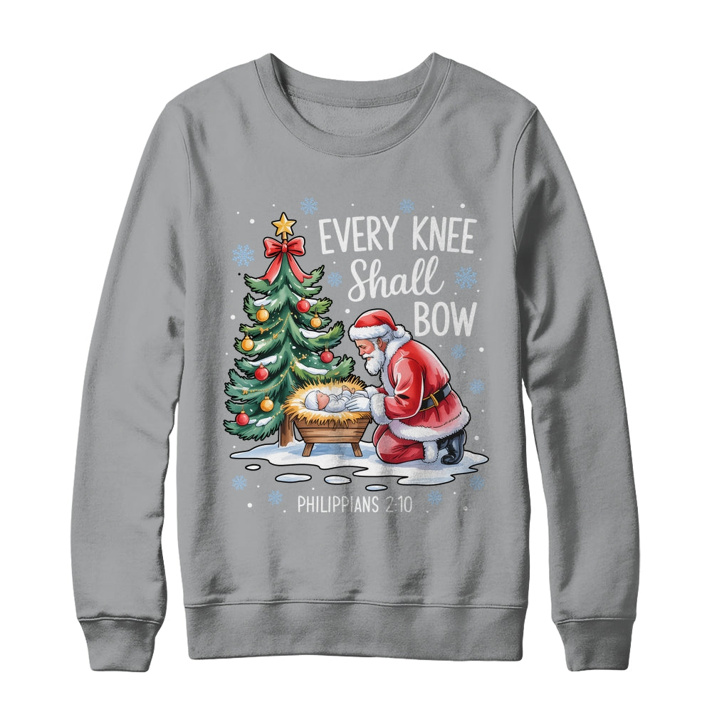 Every Knee Shall Bow Santa Christmas Christian Faith Xmas Shirt & Sweatshirt | siriusteestore