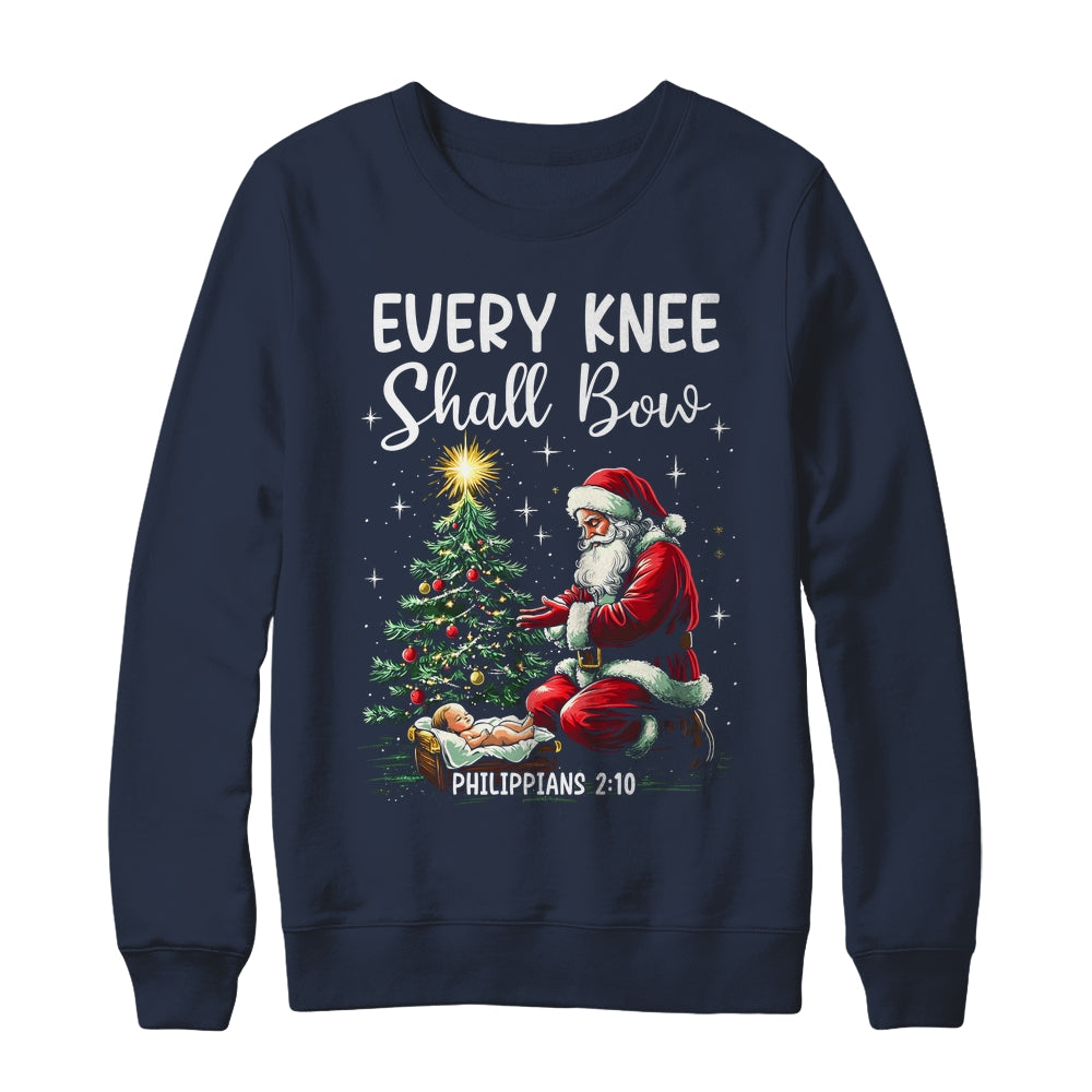 Every Knee Shall Bow Santa Christmas Nativity Scene Xmas Shirt & Sweatshirt | siriusteestore