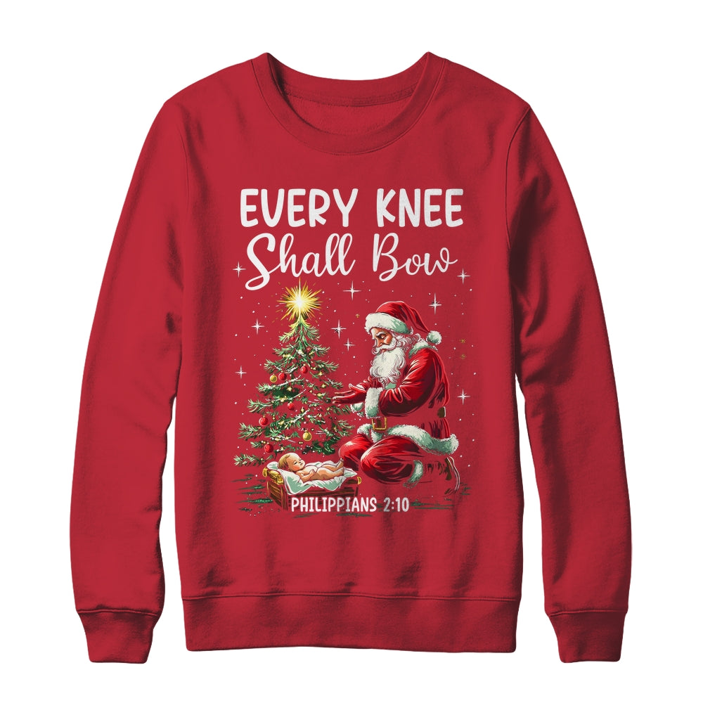 Every Knee Shall Bow Santa Christmas Nativity Scene Xmas Shirt & Sweatshirt | siriusteestore