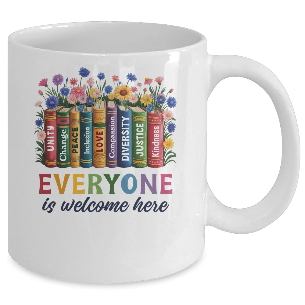 Everyone Is Welcome Here Floral Book LGBT Pride Equality Mug | siriusteestore