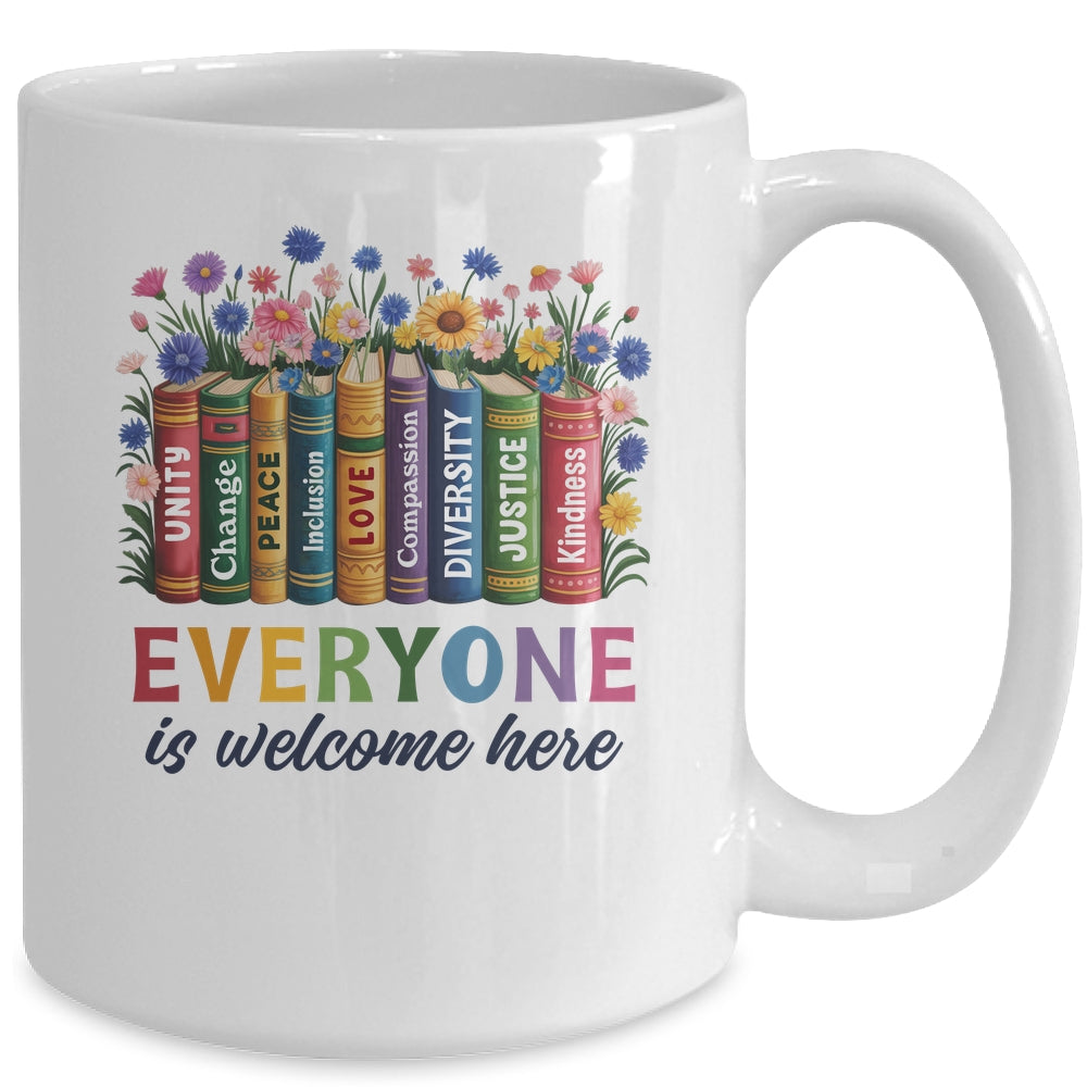 Everyone Is Welcome Here Floral Book LGBT Pride Equality Mug | siriusteestore